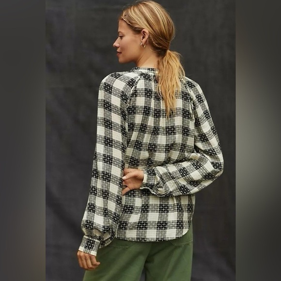 Anthropologie Pilcro Black Plaid Long Sleeve Stitch Button Down Shirt Size XS - Picture 12 of 12